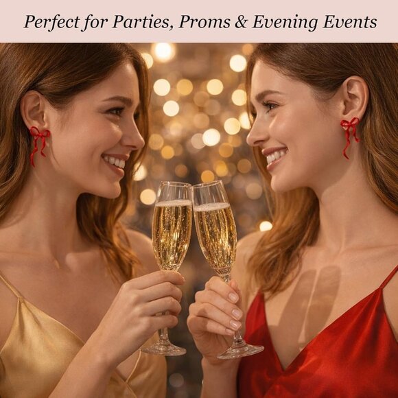 Red Bow Earrings Red Dresses for Women Party Bow Statement Jewelry for Dress Shi - Picture 4 of 8